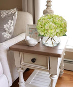 Green Hydrangea Artificial Flowers with Glass Vase Silk Faux Flowers Arrangements in Vase with Faux Water Fake, alternate