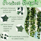 Green Ivy Vines Total 24FT 4 Pack Artificial Plant Silk Fake for Wall Hanging Decor Greenery Ceiling Decor Home, alternate