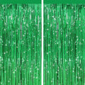 Green Metallic Fringe Curtains 2 Pack, Tinsel Backdrop for Parties