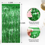 Green Metallic Fringe Curtains 2 Pack, Tinsel Backdrop for Parties, alternate view 2