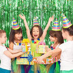Green Metallic Fringe Curtains 2 Pack, Tinsel Backdrop for Parties, alternate view 4