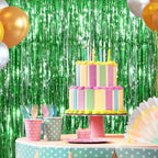Green Metallic Fringe Curtains 2 Pack, Tinsel Backdrop for Parties, alternate view 5