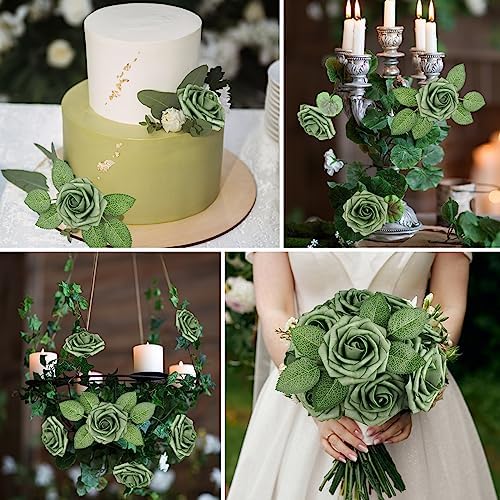 Green Rose 25pcs Real Looking Artificial Flowers w/Stem in Green, alternate view 5