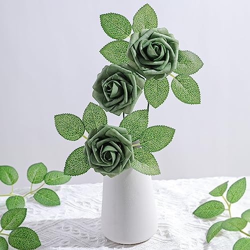 Green Rose 25pcs Real Looking Artificial Flowers w/Stem in Green, alternate view 6