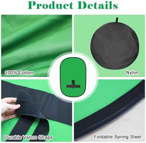Green Screen Backdrop, 58in Portable Green Screen Chair with Stand Double Sided Foldable Green Background, alternate view 3