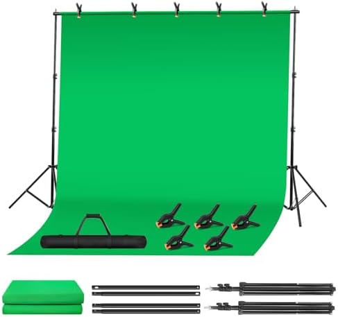 Green Screen Backdrop Kit 10x6.5ft, Chromakey Greenscreen Stand in 10x6.5ft