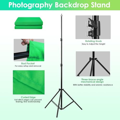 Green Screen Backdrop Kit 10x6.5ft, Chromakey Greenscreen Stand in 10x6.5ft, alternate view 4