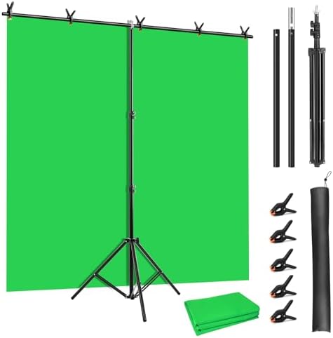 Green Screen Backdrop Kit 5x6.5ft, Chromakey Greenscreen Stand in 5 x 6.5 ft in Green