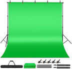 Green Screen Backdrop Kit, 6.5 x 10 Ft Portable Greenscreen Background with Stand, 5 Clamps & Carrying Bag for