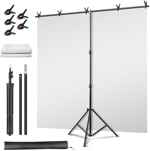 Green Screen Backdrop Kit, Portable Greenscreen Background with T-Shaped Stand, 5 Clamps & Carrying Bag for