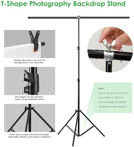 Green Screen Backdrop Kit, Portable Greenscreen Background with T-Shaped Stand, 5 Clamps & Carrying Bag for, alternate view 3