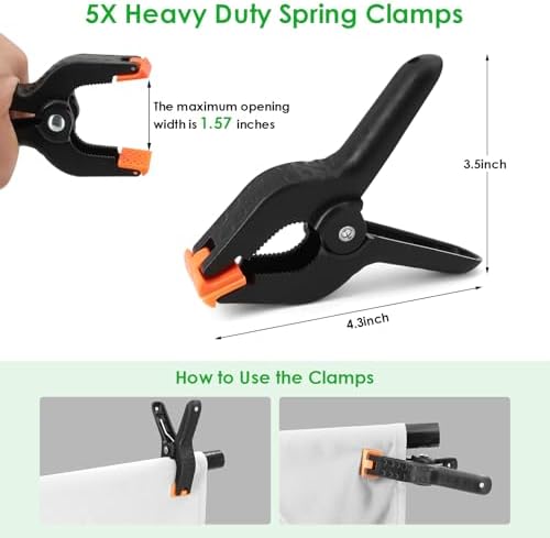 Green Screen Backdrop Kit, Portable Greenscreen Background with T-Shaped Stand, 5 Clamps & Carrying Bag for, alternate view 5