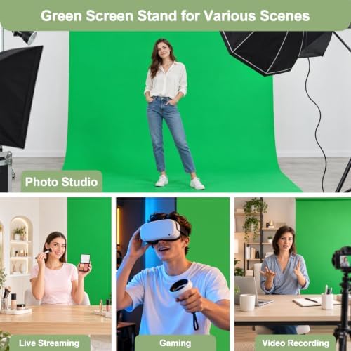 Green Screen Backdrop Kit with Stand for Streaming, 5x7ft Photo Greenscreen Background with Portable T-Shape, alternate view
