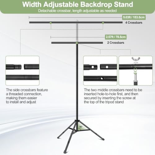 Green Screen Backdrop Kit with Stand for Streaming, 5x7ft Photo Greenscreen Background with Portable T-Shape, alternate view