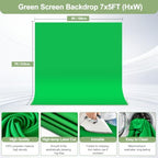 Green Screen Backdrop Kit with Stand for Streaming, 5x7ft Photo Greenscreen Background with Portable T-Shape, alternate view