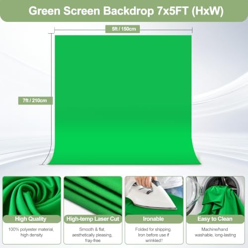 Green Screen Backdrop Kit with Stand for Streaming, 5x7ft Photo Greenscreen Background with Portable T-Shape, alternate view