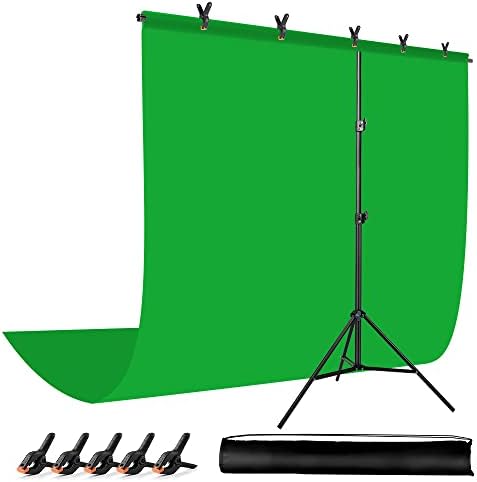 Green Screen Backdrop with Stand for Streaming, 6.5X 10ft (WxH) Protable Green Screen with 6.3 x 6.5 ft Stand