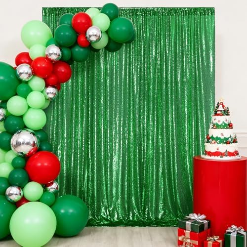 Green Sequin Backdrop, 6FT x 8FT Sequin Photography Backdrop Curtain for Christmas St. Patrick's Day Party, alternate view 3