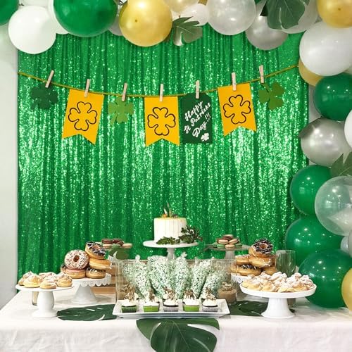 Green Sequin Backdrop Curtain, 10Ft x 10Ft Green Glitter Backdrop Curtains, Sequence Xmas Thanksgiving Backdrop, alternate