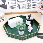 Green Serving Tray for Coffee Table, Octagonal Beaded Plastic Decorative Tray for Ottoman, Kitchen Counter, alternate view 2