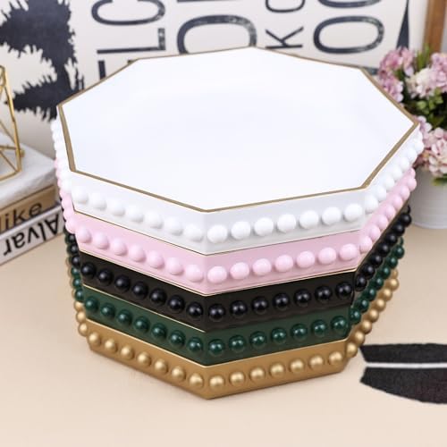Green Serving Tray for Coffee Table, Octagonal Beaded Plastic Decorative Tray for Ottoman, Kitchen Counter, alternate view 4