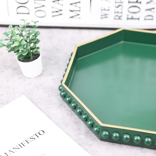 Green Serving Tray for Coffee Table, Octagonal Beaded Plastic Decorative Tray for Ottoman, Kitchen Counter, alternate view 5