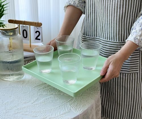 Green Square Tray 11 Inch - 3 Pack Hard Plastic Organizer Tray in 10.2"L x 5.5"W x 1.1"H in Green, alternate view 2