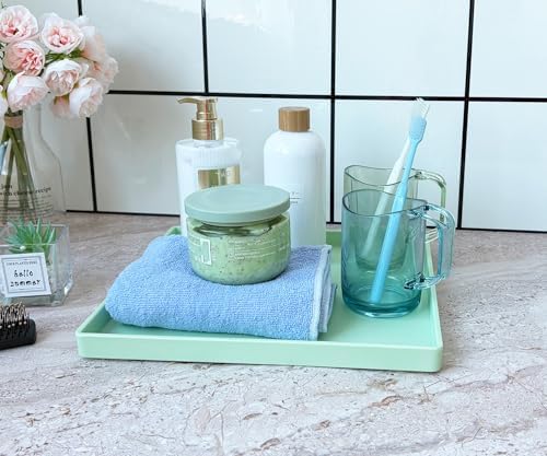 Green Square Tray 11 Inch - 3 Pack Hard Plastic Organizer Tray in 10.2"L x 5.5"W x 1.1"H in Green, alternate view 4