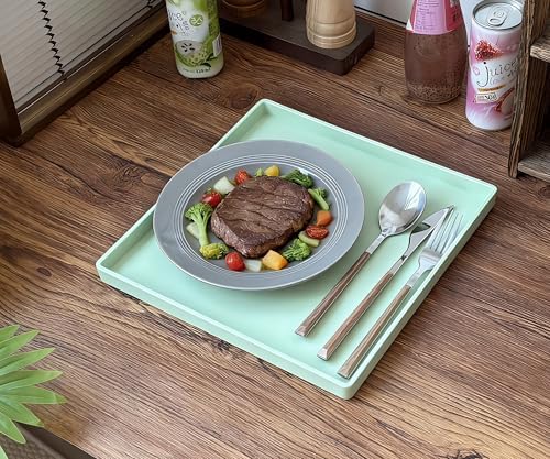 Green Square Tray 11 Inch - 3 Pack Hard Plastic Organizer Tray in 10.2"L x 5.5"W x 1.1"H in Green, alternate view 6