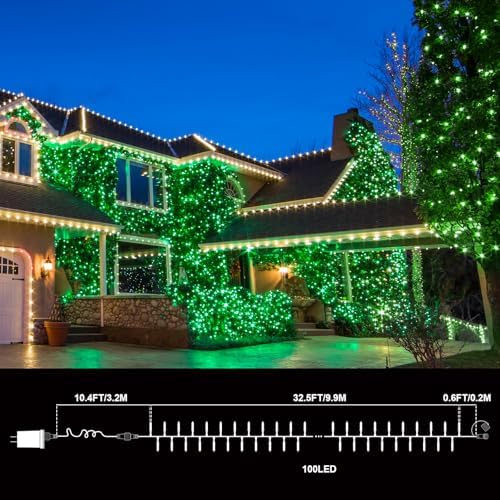 Green St Patricks Day Lights, 32.5FT 100LED Twinkle Christmas String Lights with 16 Lighting Modes, Waterproof, alternate