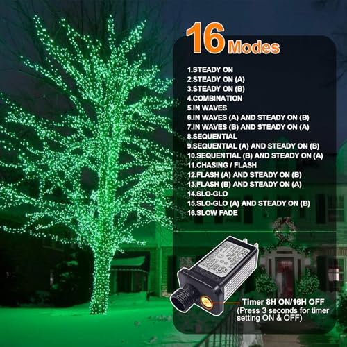 Green St Patricks Day Lights, 32.5FT 100LED Twinkle Christmas String Lights with 16 Lighting Modes, Waterproof, alternate
