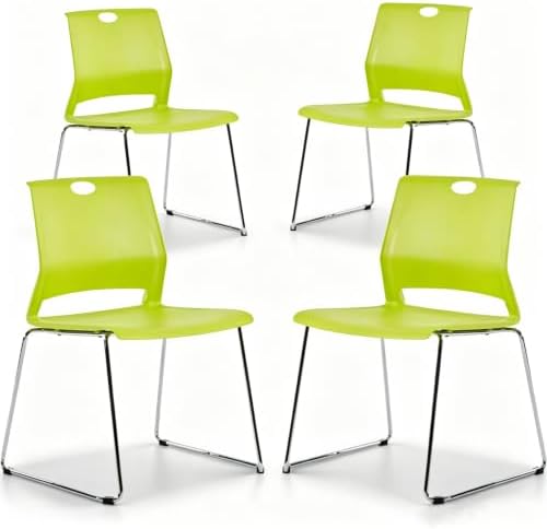 Green Stackable Chairs Set of 4, Colorful Plastic Chair for Dining