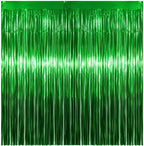 Green Tinsel Backdrop, 8 Pack 3.3 x 6.6 ft Foil Fringe Curtains in 3.3 x 6.6 ft