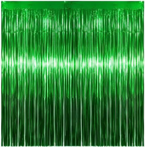 Green Tinsel Backdrop, 8 Pack 3.3 x 6.6 ft Foil Fringe Curtains in 3.3 x 6.6 ft