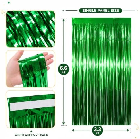 Green Tinsel Backdrop, 8 Pack 3.3 x 6.6 ft Foil Fringe Curtains in 3.3 x 6.6 ft, alternate view 2