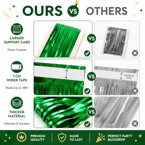 Green Tinsel Backdrop, 8 Pack 3.3 x 6.6 ft Foil Fringe Curtains in 3.3 x 6.6 ft, alternate view 3