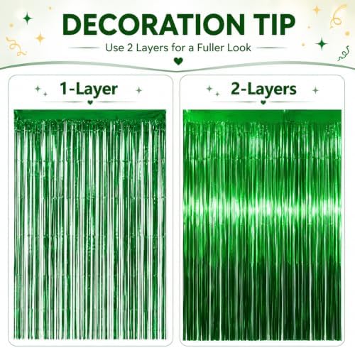 Green Tinsel Backdrop, 8 Pack 3.3 x 6.6 ft Foil Fringe Curtains in 3.3 x 6.6 ft, alternate view 4