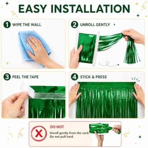 Green Tinsel Backdrop, 8 Pack 3.3 x 6.6 ft Foil Fringe Curtains in 3.3 x 6.6 ft, alternate view 6