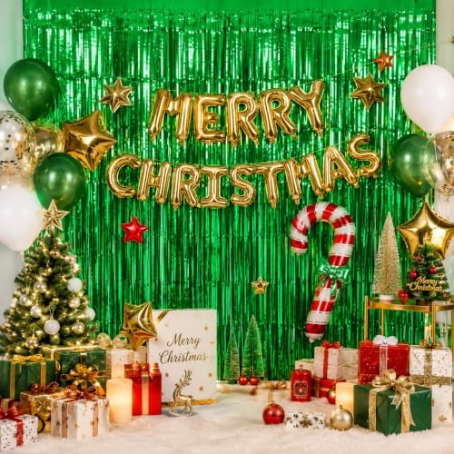 Green Tinsel Backdrop, 8 Pack 3.3 x 6.6 ft Foil Fringe Curtains in 3.3 x 6.6 ft, alternate view 7