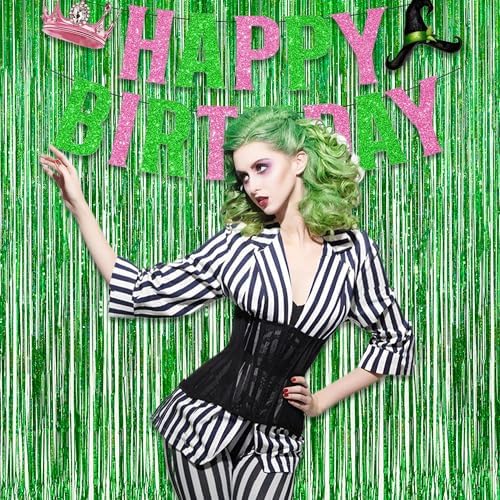 Green Tinsel Curtain Party Backdrop - 2 Packs, alternate view 6