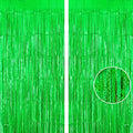 Green Tinsel Foil Fringe Curtain Backdrop, 3.3 x 8.2 ft Metallic Glitter Curtain Streamers, 2 Pack Green