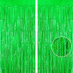 Green Tinsel Foil Fringe Curtain Backdrop, 3.3 x 8.2 ft Metallic Glitter Curtain Streamers, 2 Pack Green