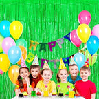 Green Tinsel Foil Fringe Curtain Backdrop, 3.3 x 8.2 ft Metallic Glitter Curtain Streamers, 2 Pack Green, alternate view 2