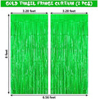 Green Tinsel Foil Fringe Curtain Backdrop, 3.3 x 8.2 ft Metallic Glitter Curtain Streamers, 2 Pack Green, alternate view 3