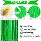 Green Tinsel Foil Fringe Curtain Backdrop, 3.3 x 8.2 ft Metallic Glitter Curtain Streamers, 2 Pack Green, alternate view 4