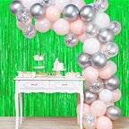 Green Tinsel Foil Fringe Curtain Backdrop, 3.3 x 8.2 ft Metallic Glitter Curtain Streamers, 2 Pack Green, alternate view 5