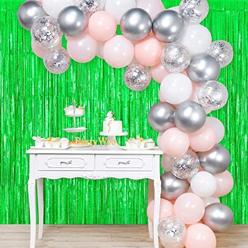 Green Tinsel Foil Fringe Curtain Backdrop, 3.3 x 8.2 ft Metallic Glitter Curtain Streamers, 2 Pack Green, alternate view 5
