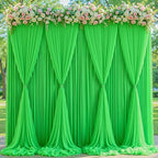 Green Tulle Backdrop Curtain for Parties Wedding,20ft x 10ft Wrinkle Free Curtain Backdrop,2 Layer Drapes for