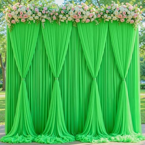Green Tulle Backdrop Curtain for Parties Wedding,20ft x 10ft Wrinkle Free Curtain Backdrop,2 Layer Drapes for