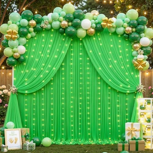 Green Tulle Backdrop Curtain for Parties Wedding,20ft x 10ft Wrinkle Free Curtain Backdrop,2 Layer Drapes for, alternate view